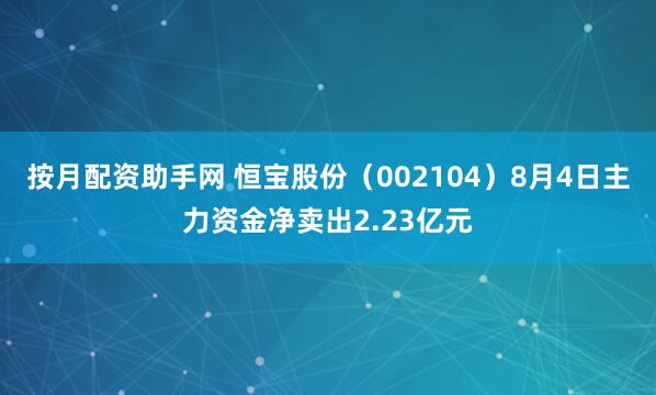 按月配资助手网 恒宝股份（002104）8月4日主力资金净卖出2.23亿元